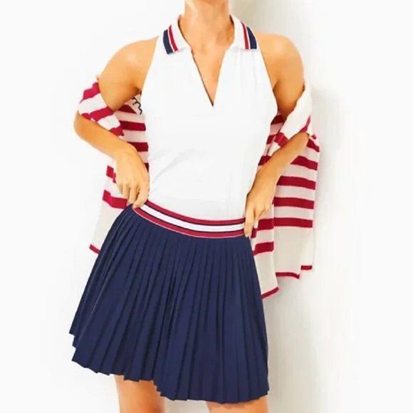 NWT Lilly Pulitzer Makara Skort UPF 50+ Low Tide Navy Pleated Skirt Shorts L - Picture 1 of 7